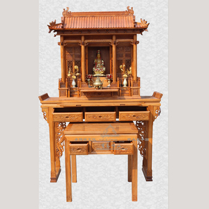 宫殿式佛龛三件套 佛龛配条案 供桌八仙桌 佛堂设计 实木定做